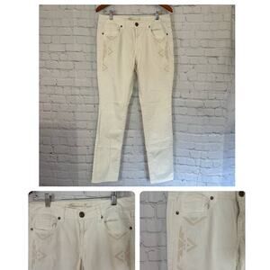 American Eagle Vintage Geometric Aztec Embroidered Ivory Skinny Stretch Jeans 10